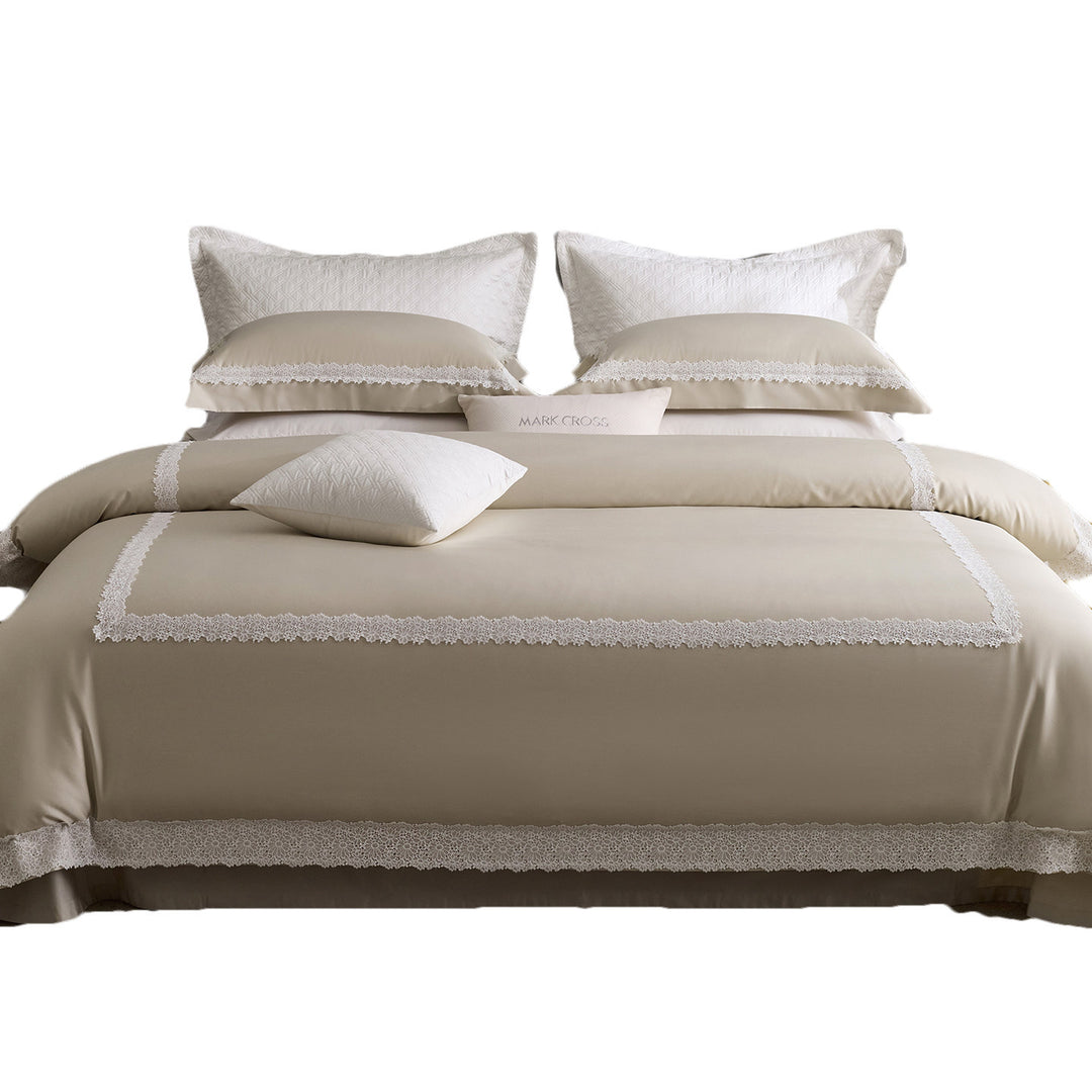Luxury cotton satin bedding set with fine lace trim in hotel style