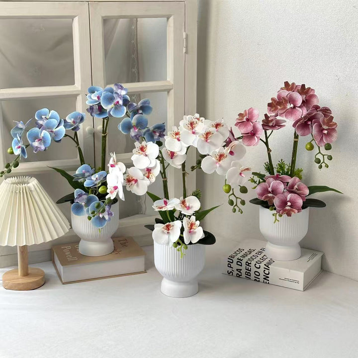 Lifelike Orchid Plant Arrangement for Tabletop Decor