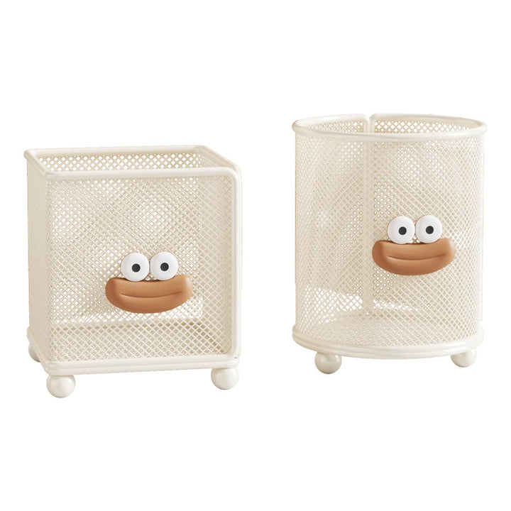 Mesh Square Utensil Holder Tabletop Kitchen Organizer with Playful Face and Raised Feet