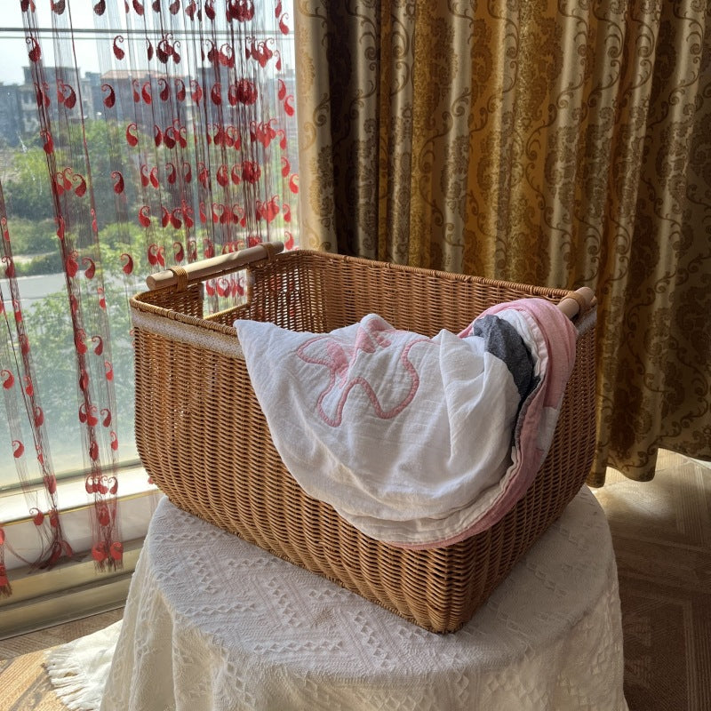 Handcrafted Woven Storage Basket with Wooden Handles Kalsten