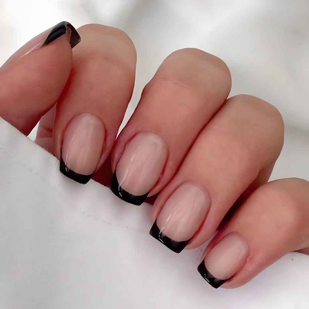 Elegant Square Tip Press-On Nails with Bold Black French Tips Kalsten
