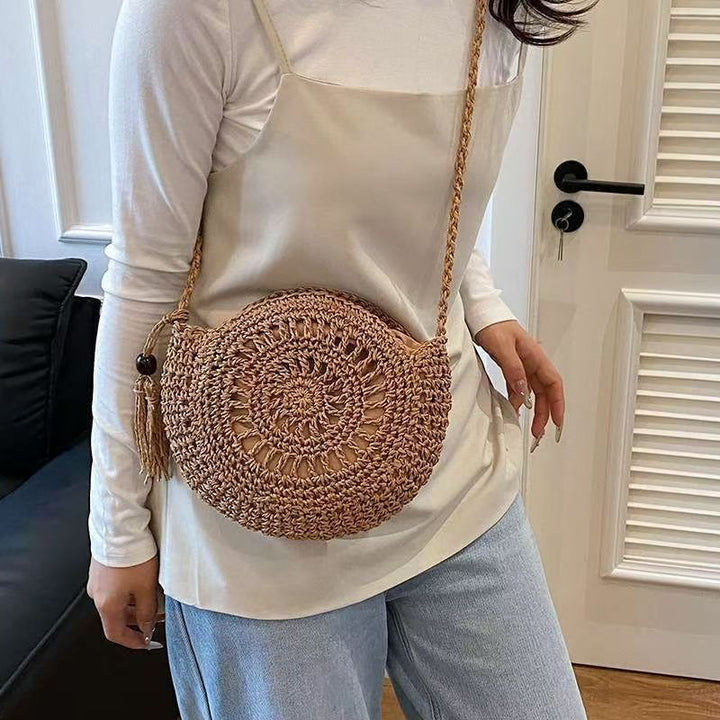 Beef Macrame Shoulder Bag with Tassel Kalsten
