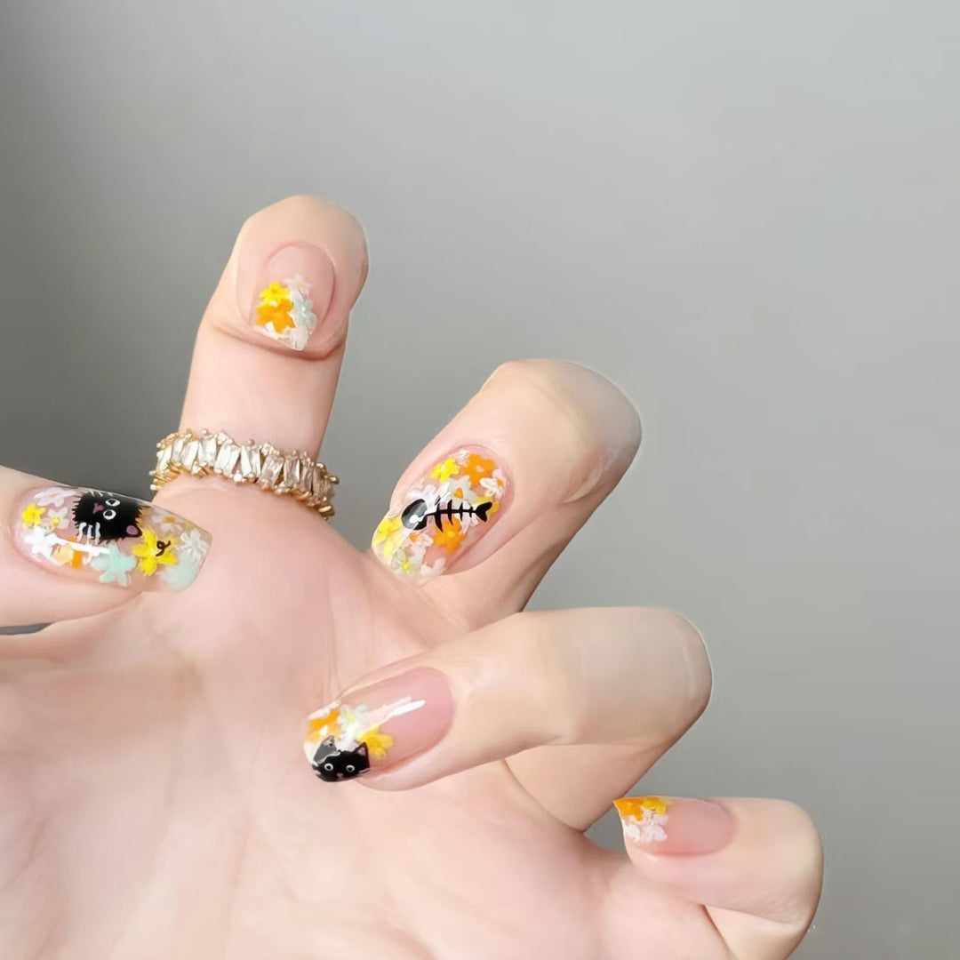 Artistic Floral Press-On Nail Set Kalsten