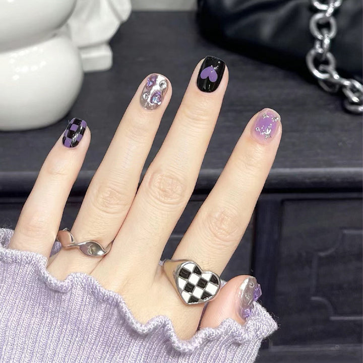Artistic Press-On Nail Set with Heart and Star Designs Kalsten 1789389240