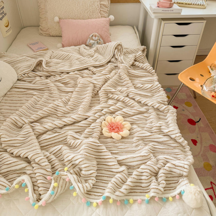 Textured Pom-Pom Throw Blanket
