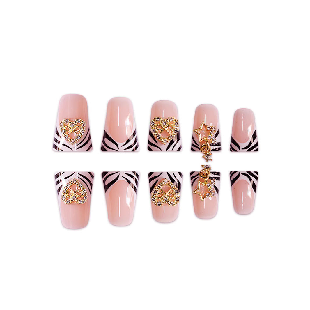 Decorative Rhinestone and Zebra Pattern Press-On Nails Kalsten