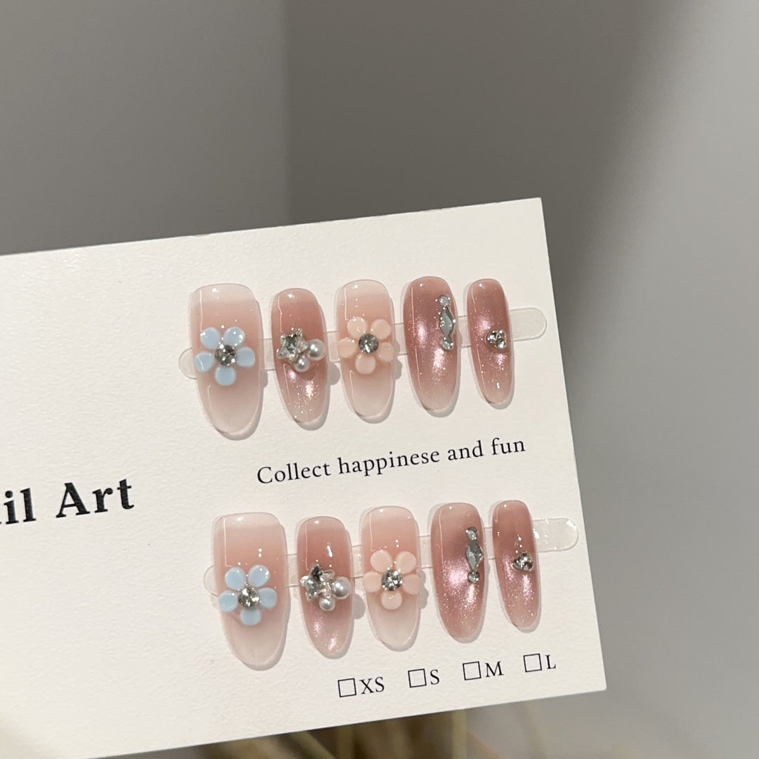 Flower Embellished Press-On Nail Art