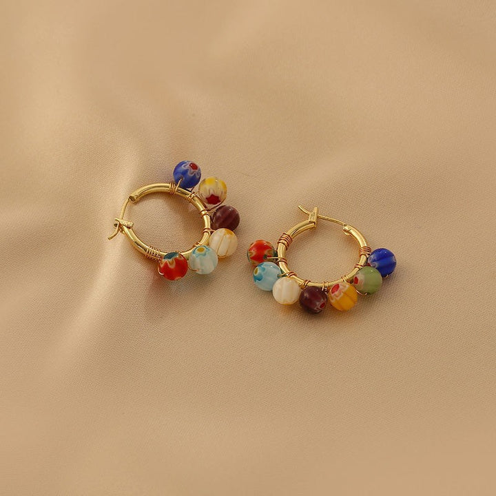 Colorful Beaded Hoop Earrings Kalsten