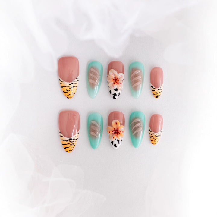 Artistic Floral and Animal Print Press-On Nails