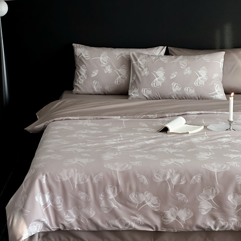 Luxurious satin bedding set with subtle floral jacquard
