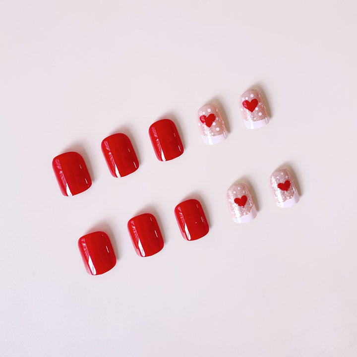Artificial nail set with romantic heart and glitter motifs Kalsten