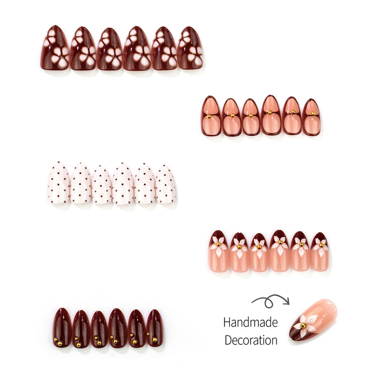 Decorative Press-On Nail Art Set with Floral Accents