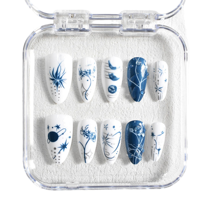 Artistic Long Stiletto Press-On Nails with Decorative Accents Kalsten