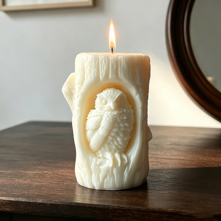 Owl Carved Candle Holder