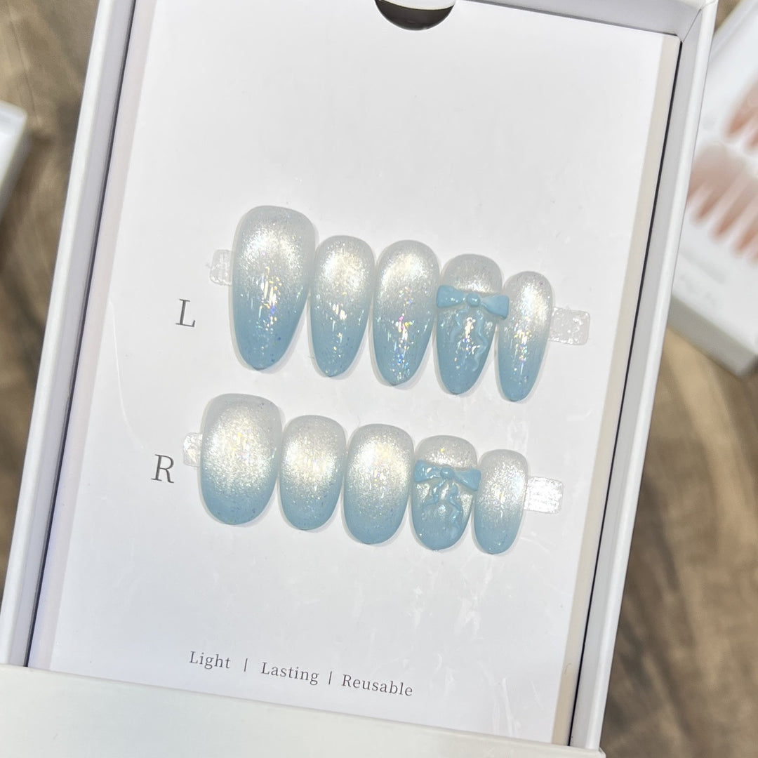 Sparkling Press-On Nail Art Set with Bow Accents Kalsten