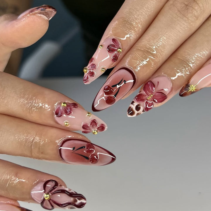 Artful Nail Extensions with Floral Accents Kalsten