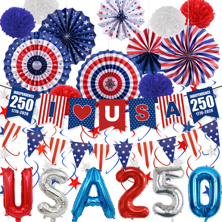 Unisex decorative pennant chain made of weatherproof polyester with star-and-stripe motif and robust attachment tape Kalsten