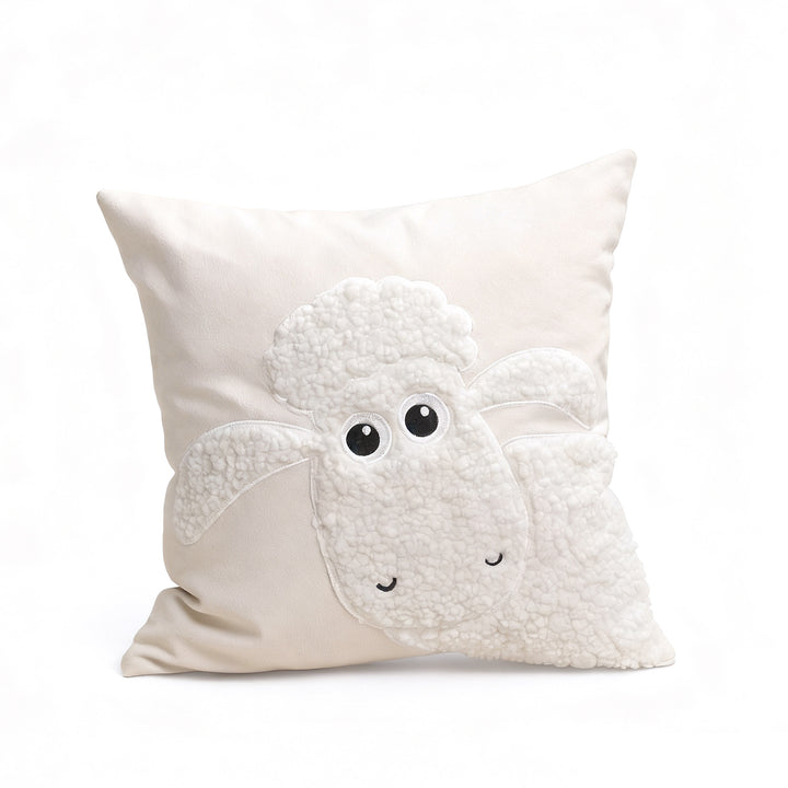 Plush Sherpa Appliqué Lamb Square Throw Pillow Cover with Hidden Zipper