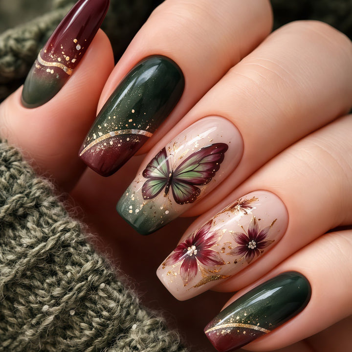 Artificial nails with elaborate butterfly and flower designs Kalsten
