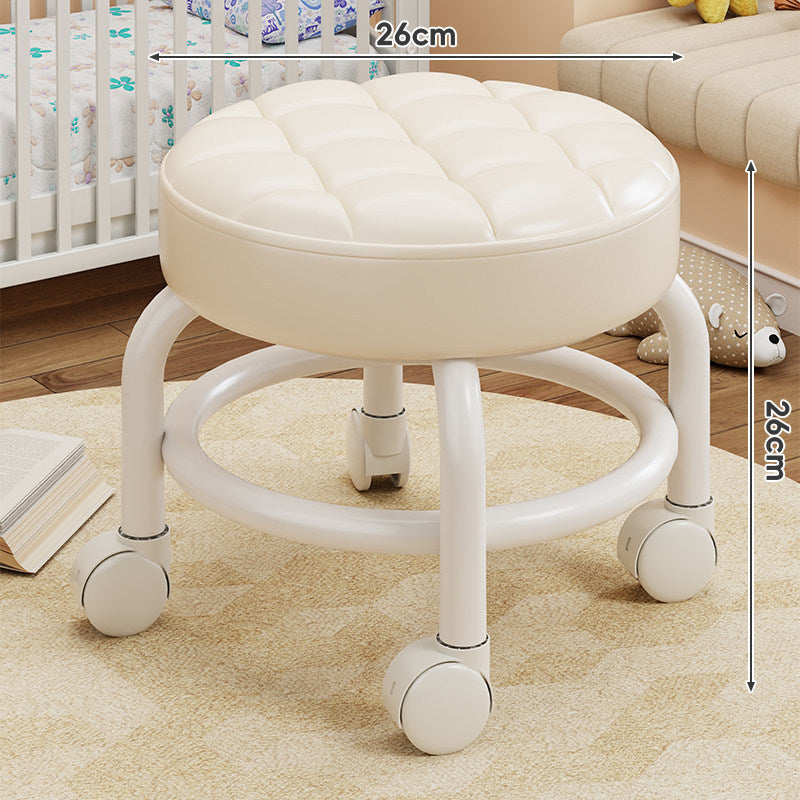 Round Tufted Padded Swivel Stool with Rolling Casters and Circular Footrest