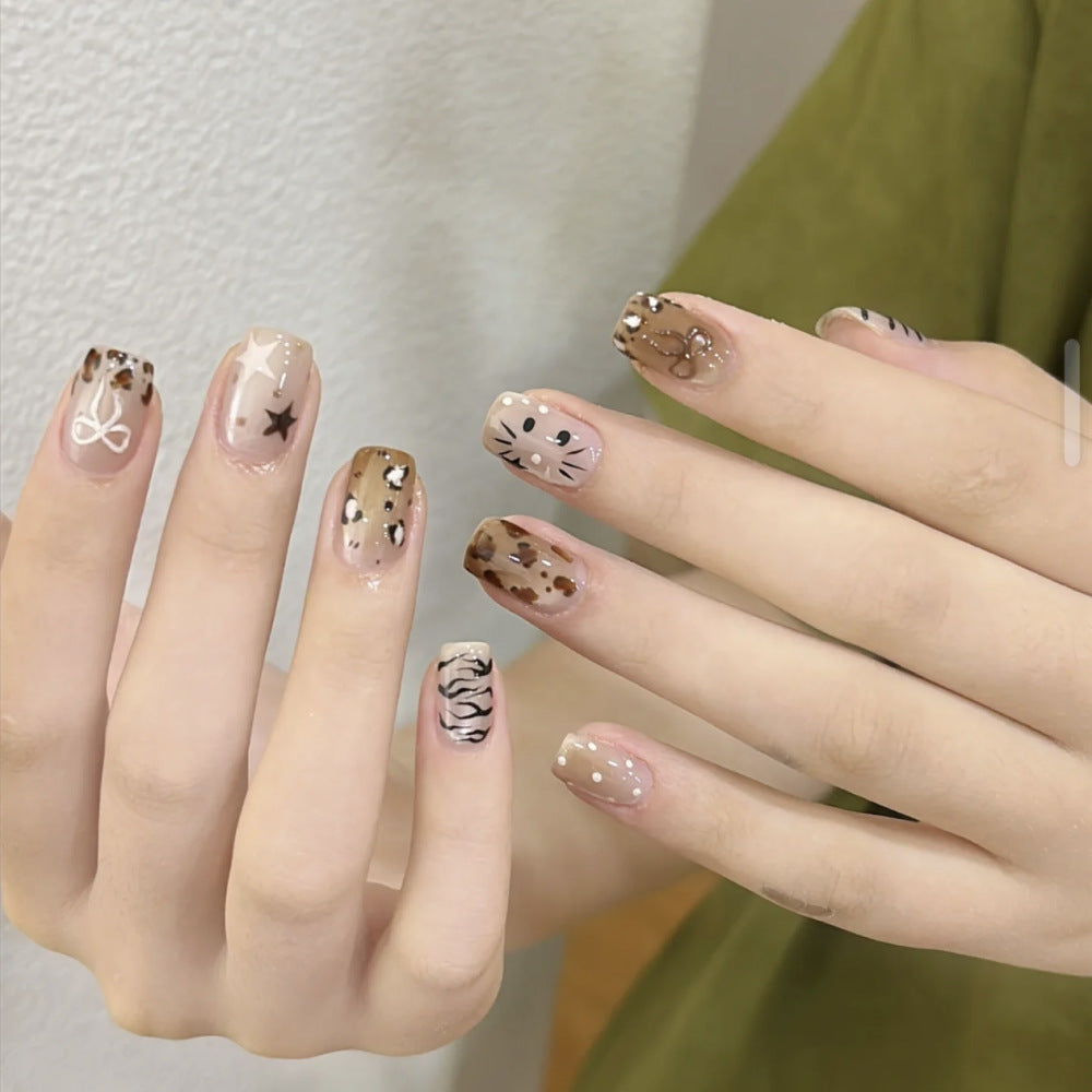 Decorative Long Stiletto Press-On Nails with Heart and Floral Accents Kalsten