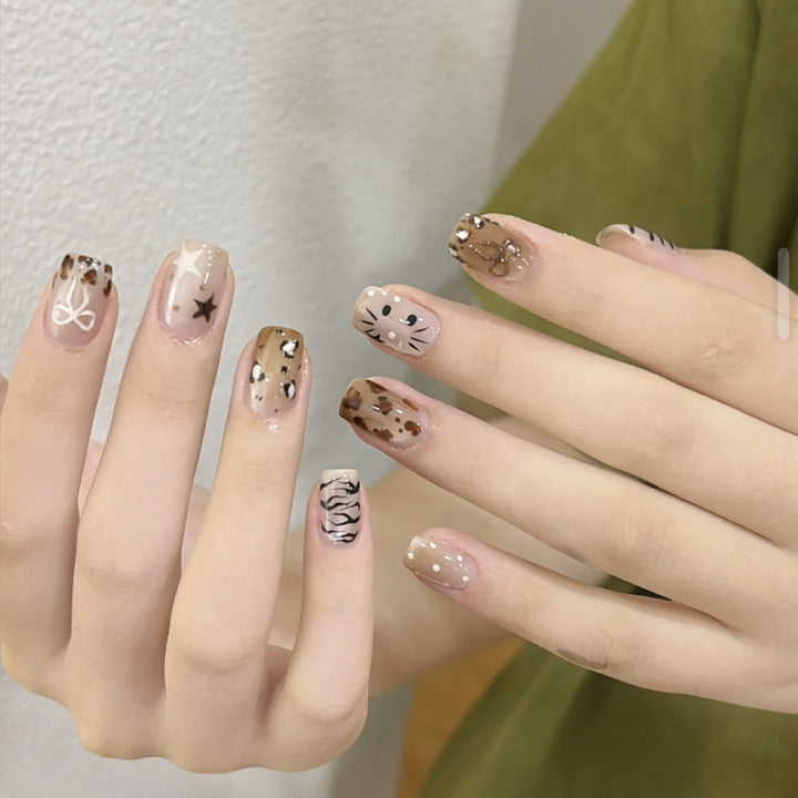 Decorative Long Stiletto Press-On Nails with Heart and Floral Accents Kalsten