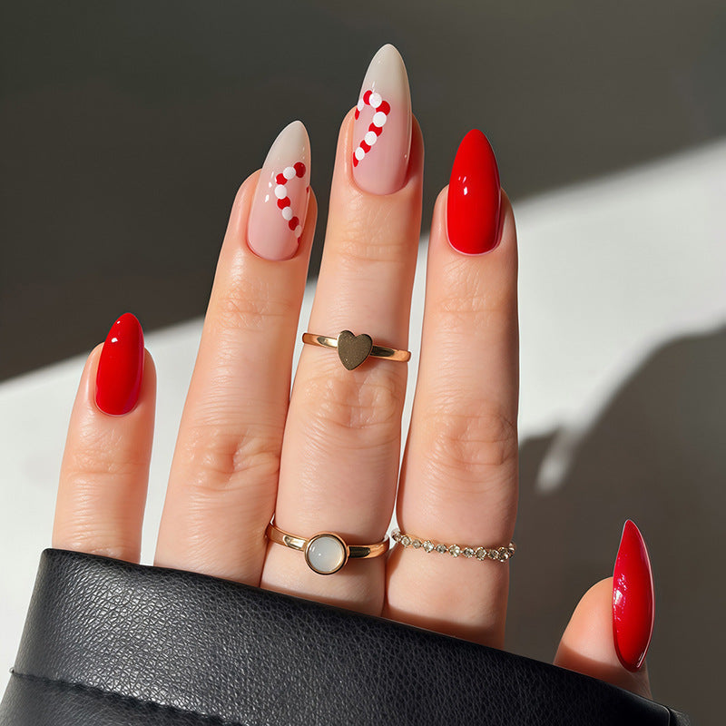 Seasonal Press-On Nail Art Set with Candy Cane and Glossy Finish Kalsten