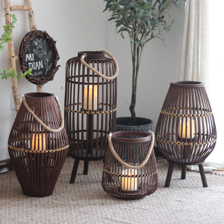 Stylish lantern made of rattan with wooden frame Kalsten