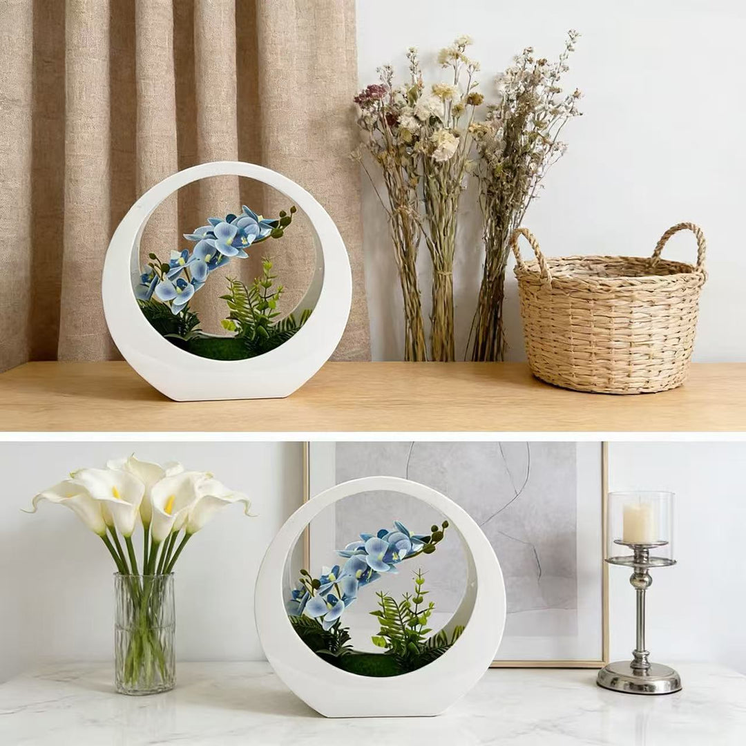 Decorative Orchid Plant in Modern Circular Vase