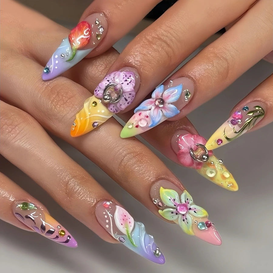 Artistic 3D Floral Nail Extensions Kalsten