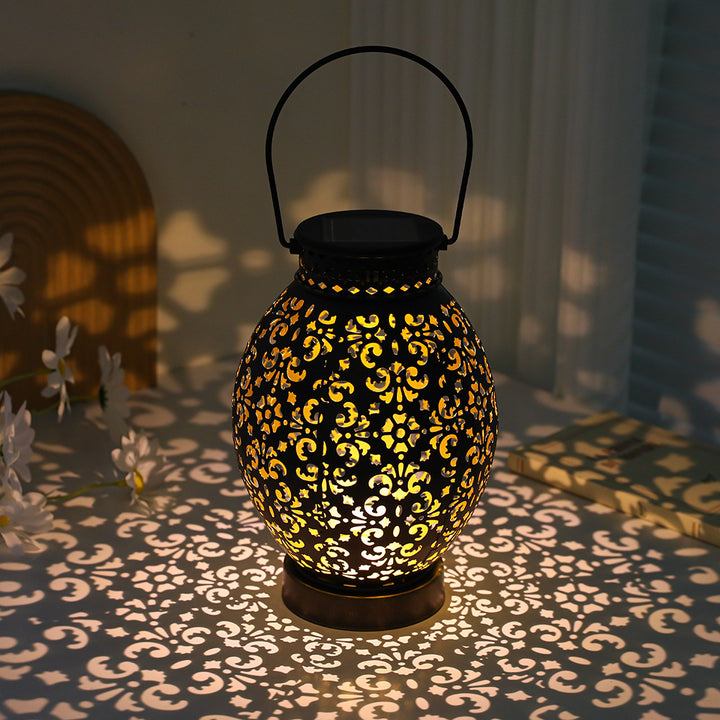 Moroccan-Style Cutwork Metal Candle Lantern with Hanging Handle Kalsten