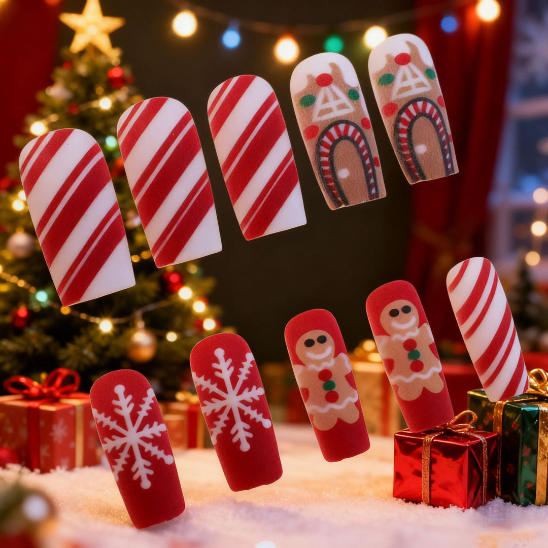 Festive Holiday-Themed Acrylic Nail Art Enhancements Kalsten