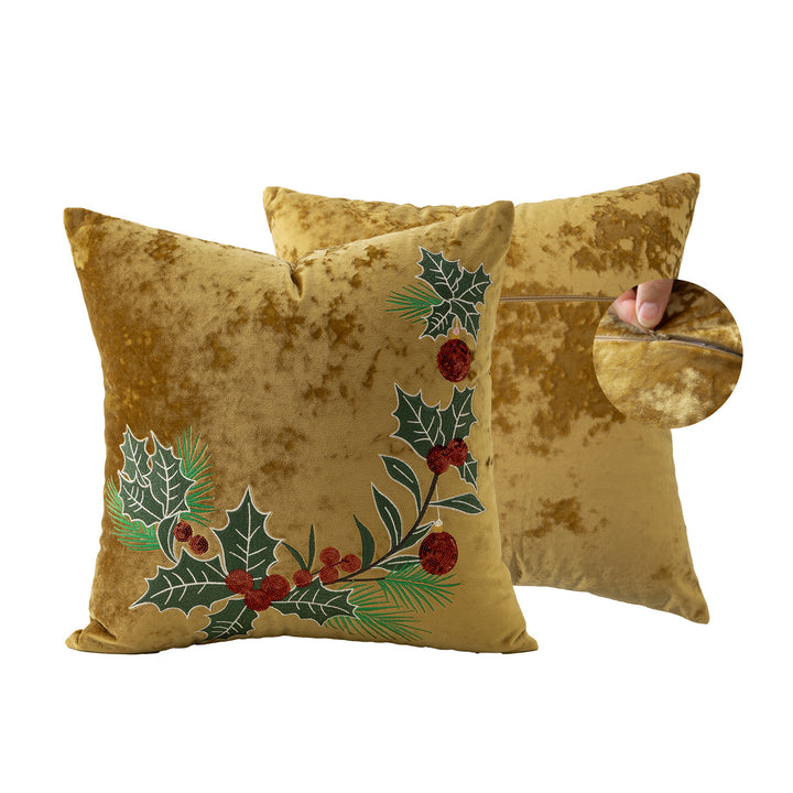 Rectangular velvet cushion cover with embroidered Christmas ornaments Kalsten