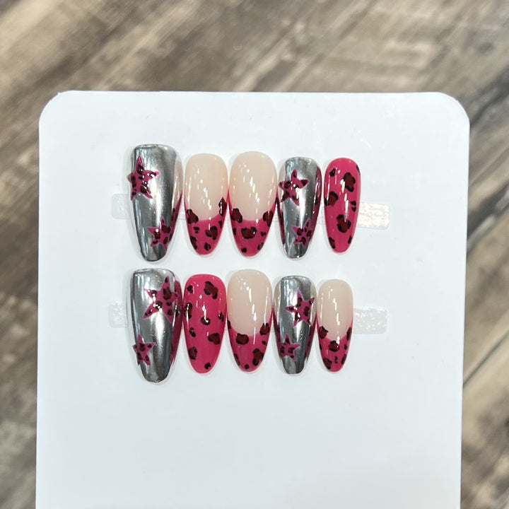 Stylish Stiletto Press-On Nail Set with Artistic Printed Designs Kalsten