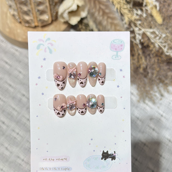 Decorative Press-On Nail Art Set with Heart and Gem Accents Kalsten