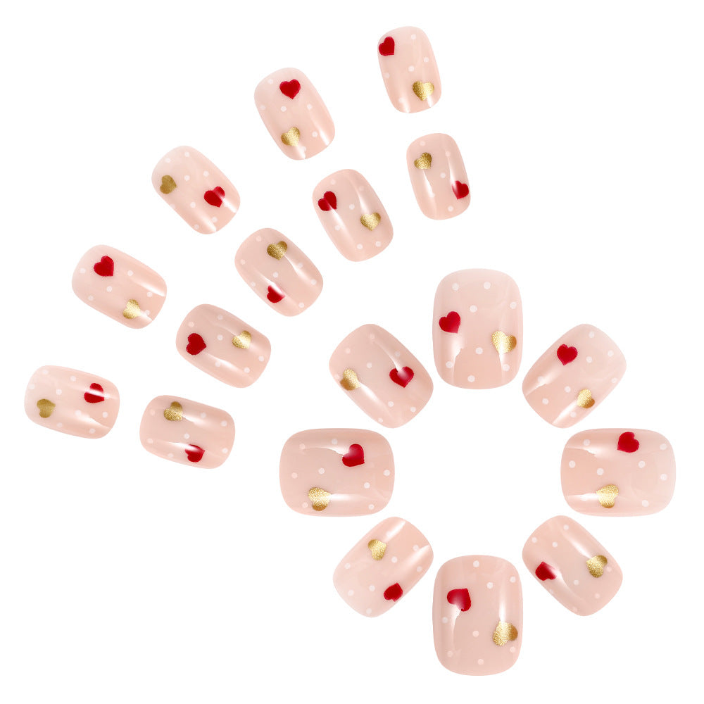 Romantic Heart-Embellished Press-On Nails Kalsten