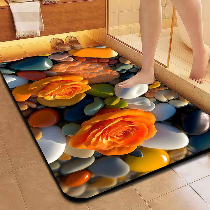 Artistic Leaf and Stone Textured Bath Mat