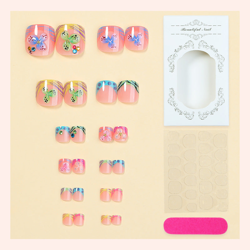 Decorative Press-On Nail Set with Elegant Butterfly Designs kalsten