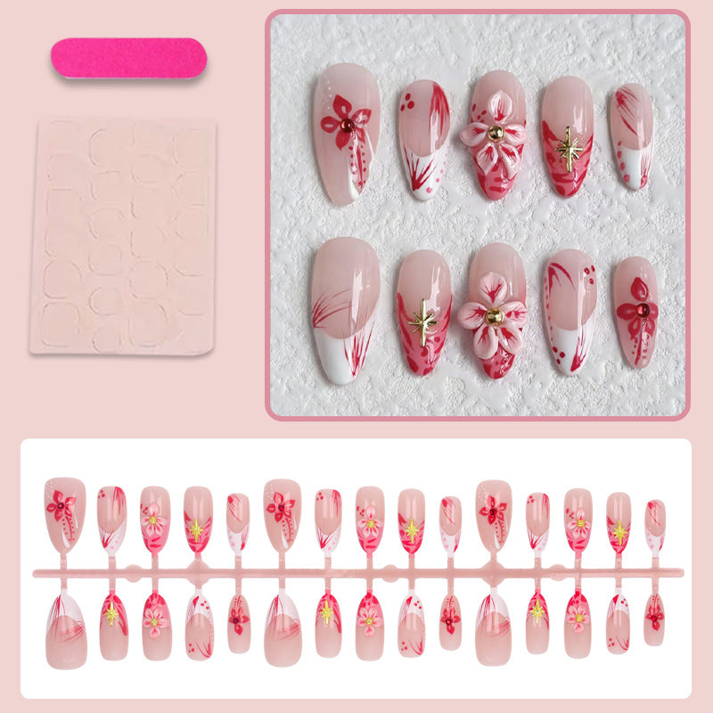 Artificial Nail Set with Floral Designs and 3D Decorations Kalsten