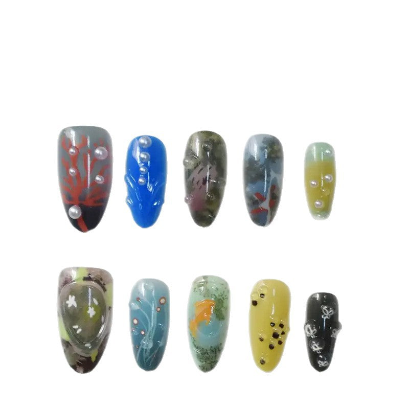 Artistic Marine-Inspired Press-On Nail Art Kalsten
