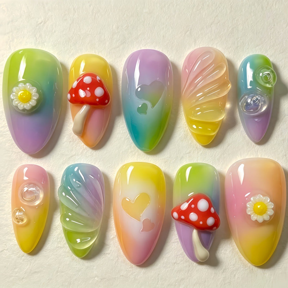 Creative Art Nails In Playful Leaf and Mushroom Design Kalsten