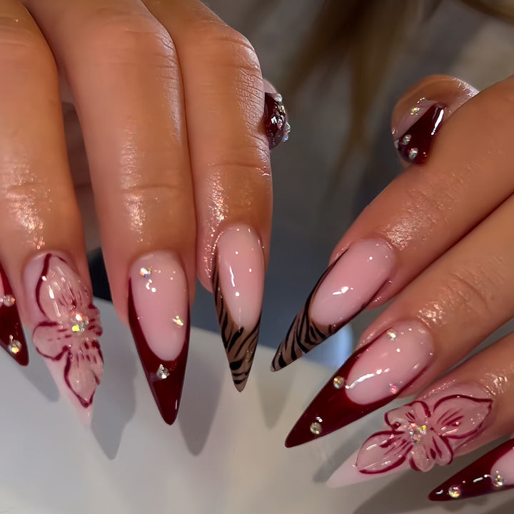 Artistic Floral Stiletto Press-On Nail Art Kalsten