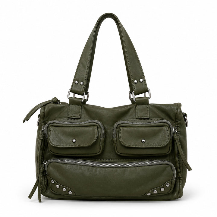 Multi-Pocket Leather Satchel Bag