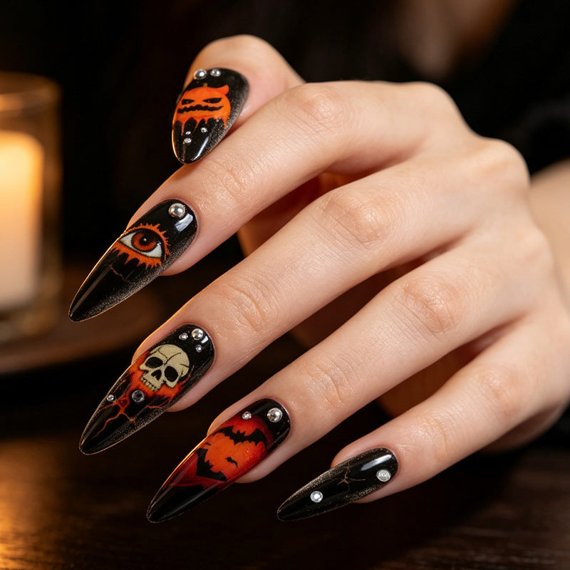 Halloween Artificial Nail Set with Creative Ghost and Pumpkin Designs Kalsten