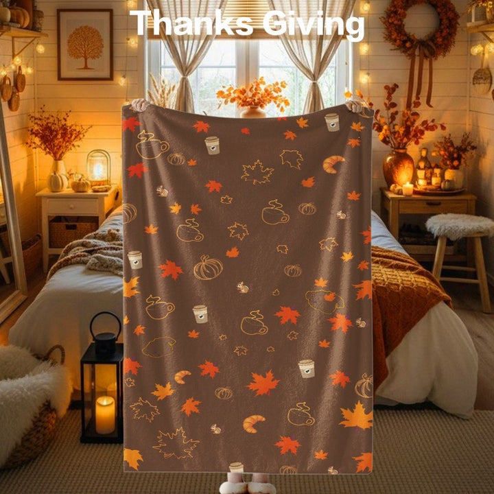 Thanksgiving-Themed Cozy Fleece Blanket