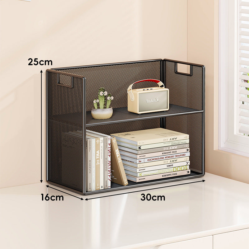 Perforated Metal Two-Tier Desktop Organizer Shelf with Integrated Carry Handles
