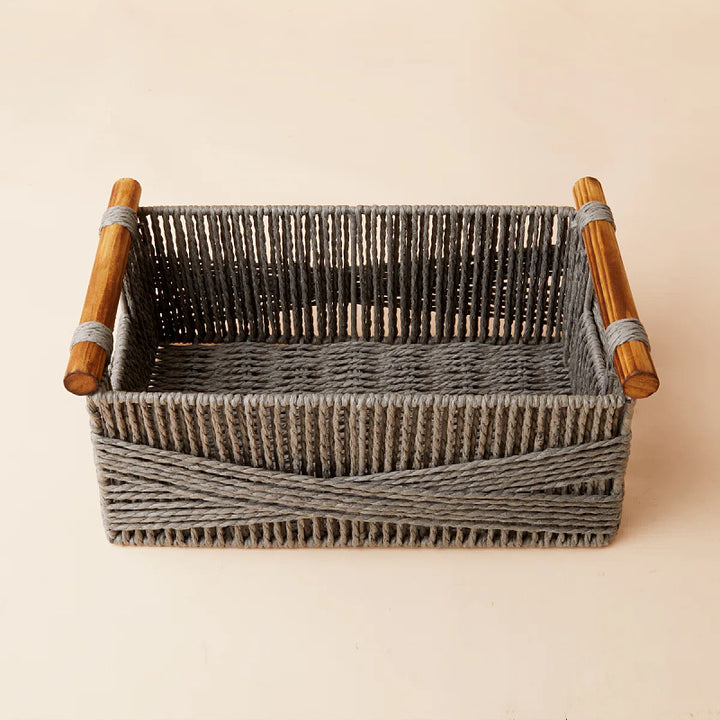 Handwoven Storage Basket with Wooden Handles Kalsten