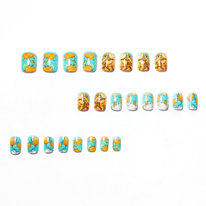 Creative artificial nails with world map inspired design Kalsten