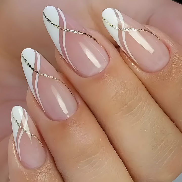 Elegant Stiletto Press-On Nails with Gold Accent Design Kalsten