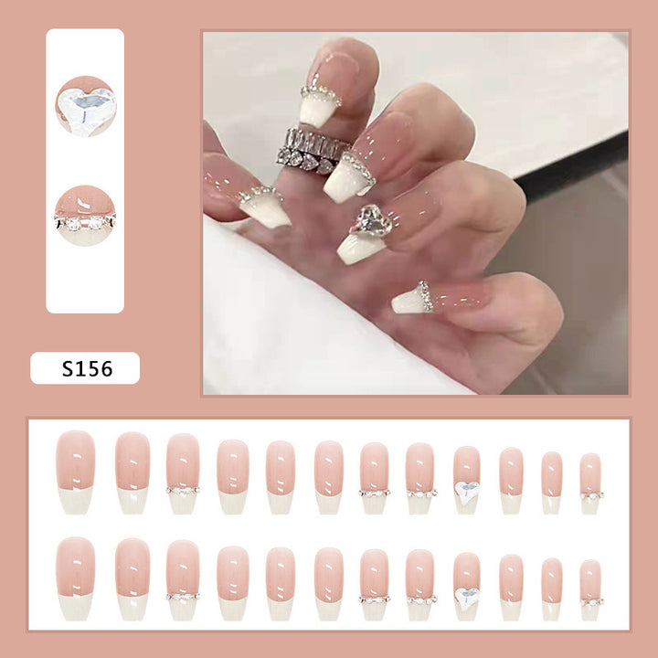 Glamorous artificial nails with rhinestones and elegant contours Kalsten